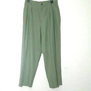 Fundamental Things Petite Pants Green Pleated Straight Leg Pockets Baggy